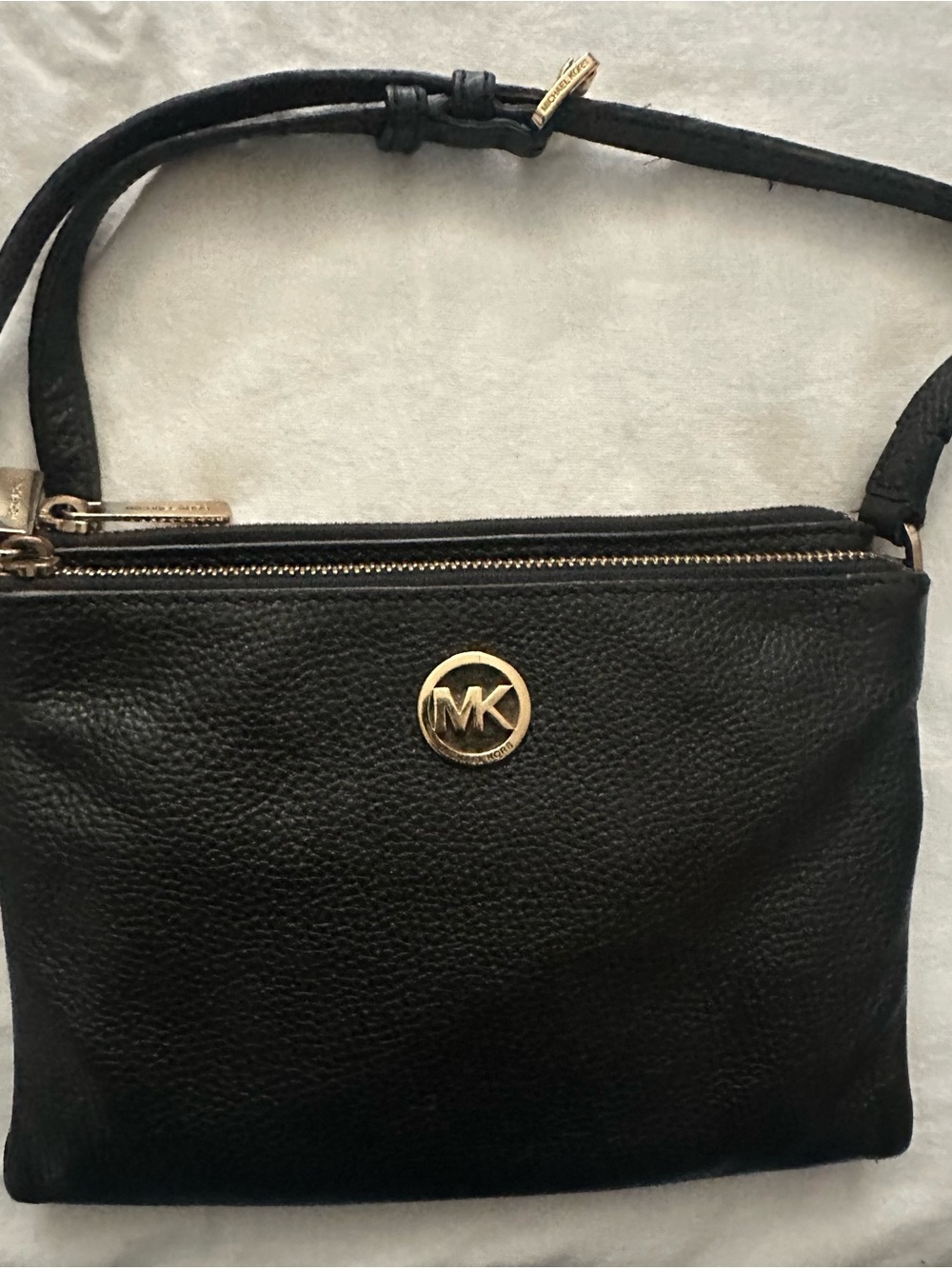 Michael Kors Black Leather Crossbody with Gold MK Emblem